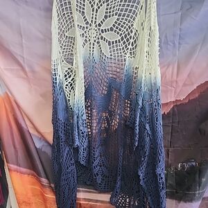 Chic Blue and Cream Crochet Women's Blouse Vest